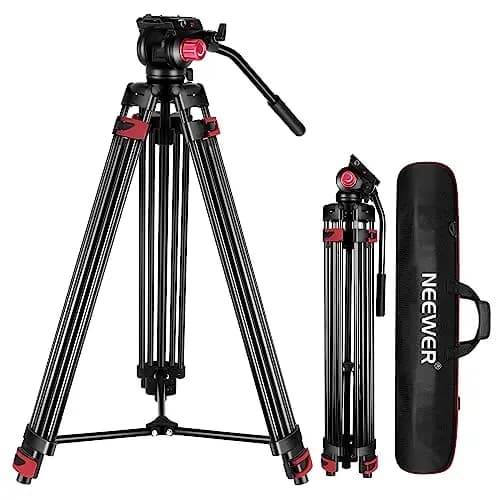 NEEWER 79"/ 200cm Trípode de Video, Soporte de Trípode de Aleación de Aluminio Resistente con 360° Cabezal de Arrastre Fluido, Placa QR Compatible con Canon Nikon Sony y Otras,Carga hasta 17.6lb/ 8kg
