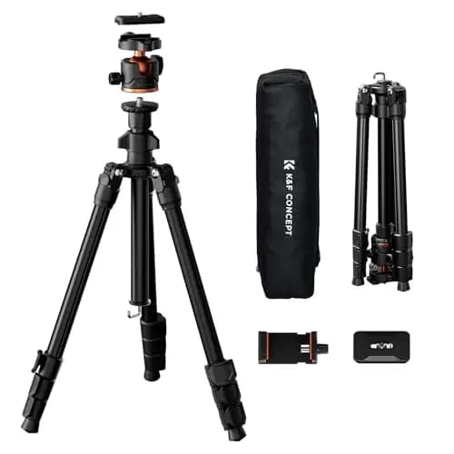 K&F CONCEPT Trípode Camera 178cm O234A3+BH-36 Compacto con Cabeza Esférica, Trípode para Viajar Capacidad de Carga 8kg con Clip para Móvil