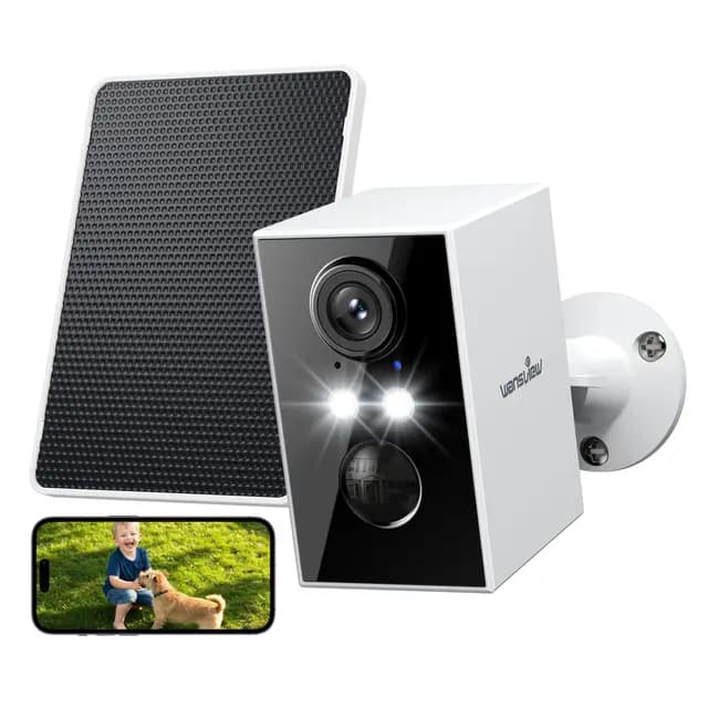 wansview Camara Vigilancia WiFi Exterior Solar - 2K Camaras Vigilancia Domicilio WiFi 2.4G hz Seguridad sin Cable con Batería, PIR Sirena, Visión Nocturna Color, IP65