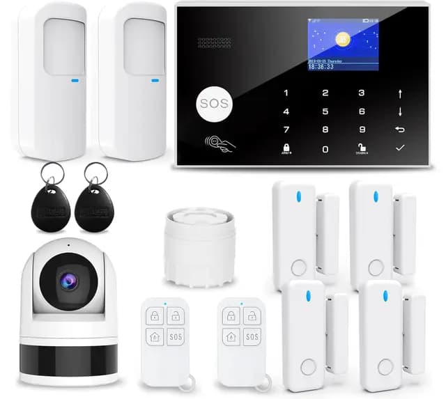 Sistema de Seguridad Doméstica 4G, 13 Piezas Sistema de Alarma Inalámbrico para Cámara de Vigilancia 1080p con Sirena de Alarma 120 DB Compatible con Alexa Google(G30-4G)