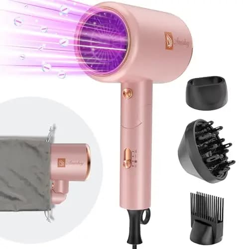 Secador de Pelo Iónico 2400W con Bolsa de Viaje, [Ligero, Alta Velocidad & Plegable] Set de peinado con concentrador/difusor/peine de volumen, Secadores de pelo Hair Dryer para uso Doméstico y Viaje