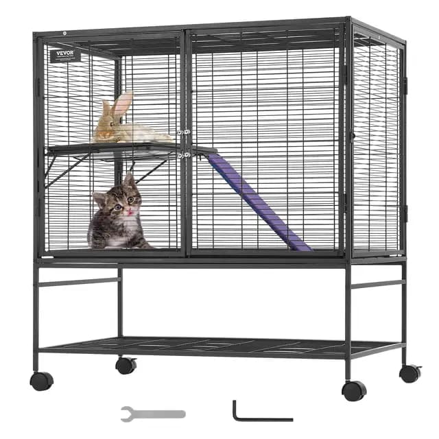 VEVOR Jaula para Hurones de Metal con Ruedas 1000 mm Jaula para Animales Pequeños de 2 Niveles con Rampa y Bandeja para Ratas, Hámster, Conejillo de Indias, Chinchilla, Ardilla, Erizo, Conejo