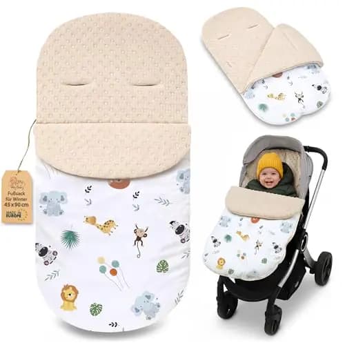 Saco para Carrito y Buggy de Invierno 90x45 cm - Saco de Invierno Forro Cálido Manta Envolvente Accesorio Bebé cálido Minky certificado Oeko-Tex Safari