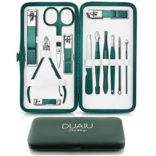 DUAIU Set de Manicura y Pedicura,12 Piezas Kit Manicura Profesional, Set Manicura ​de Acero Inoxidable para Hombre Muje Kit de Cuidado de UñAs con Estuche de Viaje