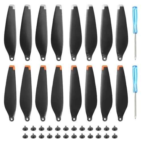 16 Piezas élice Mini 3 Pro, Drone Accesorios, Propellers Cuchillas Bajo Ruido, Hélices de Cuchillas con 24 Tornillos y 2 Destornilladores (Naranja y Plata)