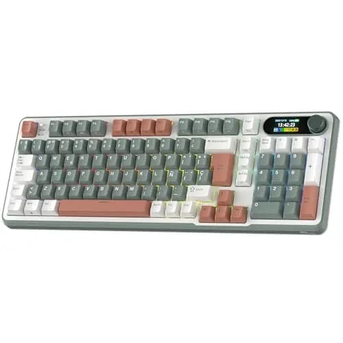 RK ROYAL KLUDGE S98 ES Teclado Mecánico con Smart Display y Botón, Montaje Superior 96% Teclado Mecánico Inalámbrico BT/2.4G/USB-C, Hot-Swappable, Soporte de Software, 98 Teclas, QWERTY Español