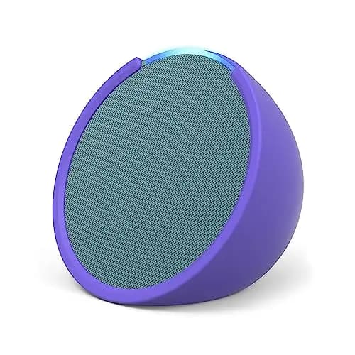Echo Pop | Altavoz inteligente Bluetooth con Alexa de sonido potente y compacto | Verde azulado + funda blanda, Made for Amazon, para Echo Pop (modelo del 2023), Morada