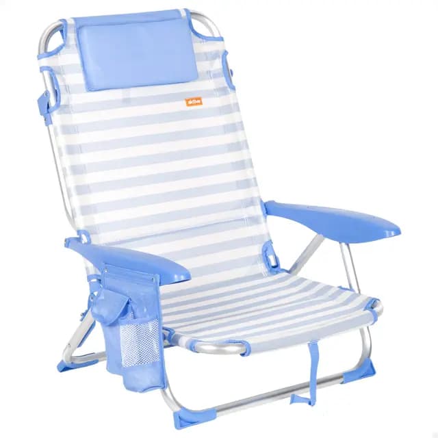 AKTIVE Silla de Playa Plegable, Rayas marineras, 51x45x76 cm, 4 Posiciones, Aluminio y textileno, Antivuelco, Soporta 110 kg, Cojín, Asa Transporte, Bolsillos, Tumbona jardín (62547)