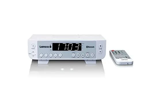Lenco KCR-100 - Radio de Cocina bajo Mueble con Bluetooth, FM PLL, 5 presintonías, LED, 2x1 W RMS, Reloj con Temporizador, Mando a Distancia - Blanco