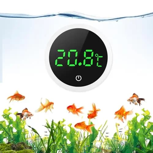Termómetro de Acuario, ORIA Termómetro para Pecera Pantalla LED, Termómetro Digital de Alta Precisión de 0.1℃ con Botones Táctiles, Batería Reemplazable para Tanque de Acuario de Vidrio Tropical