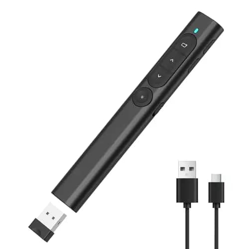 elzle Presentador Inalámbrico para PowerPoint, Control Remoto con de Hipervínculo y Regulador de Volumen, Compatible con Mac, PC y Portátiles, para Reuniones y Conferencias - Negro
