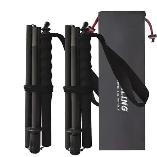 OKHEALING - Bastones de senderismo ultraligeros, fibra de carbono, 5 secciones, juego de 2, bastones de senderismo, equipo de montañismo, gorra de caminar, absorbe la humedad con bolsa de