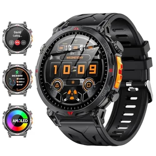 Reloj Inteligente Hombre con GPS, 1.6" AMOLED Pantalla Táctil Reloj Smartwatch Militar, Llamadas Bluetooth/ChatGPT/IA/100+ Modos Deportivos, Reloj Deportivo Hombre Android iOS