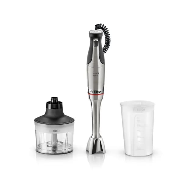 Bosch - Batidora de mano, serie ErgoMaster 8, motor de 1.500 vatios, ajuste intuitivo de la velocidad, cuchilla de 6 hojas, accesorios incluidos, acero inoxidable, MSM8M930