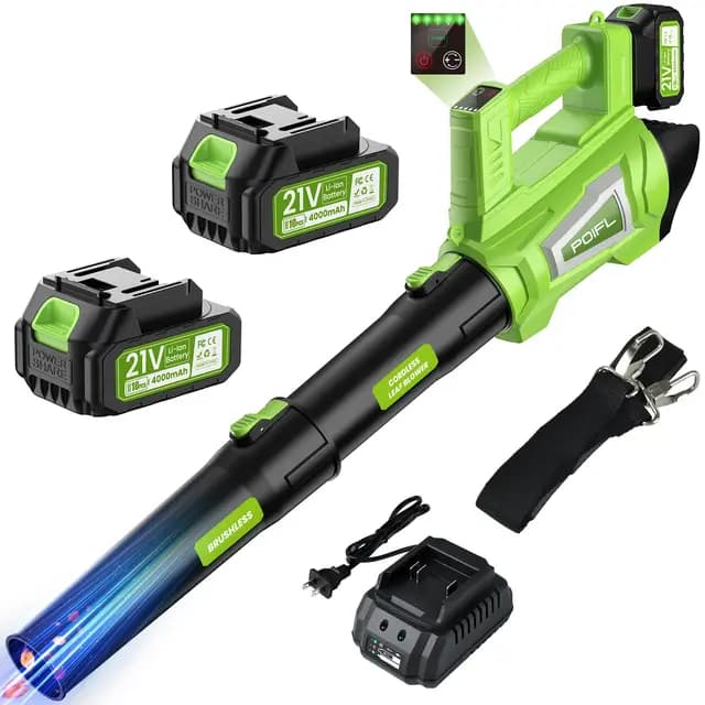 Soplador De Hojas Bateria, Velocidad Máxima del Viento 245 Km/h, Equipado con 2 Baterías De 4,0 Ah, Correa De Hombro De 1,6 m y Cargador Rápido, Utilizado para Limpiar Hojas De Jardín, Nieve, Polvo