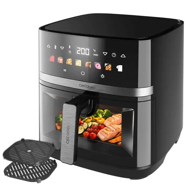 Cecotec Freidora de Aire 8L con Doble Grill Cecofry&Grill Duoheat 8000 Hot. 2200W, Dorado Perfecto y Sabor de Parrilla en Carnes, Temperatura entre 80-200°C, 8 Menús y Ventana