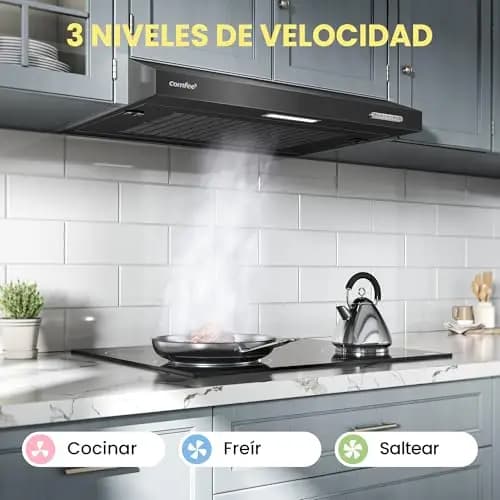 COMFEE' SLIF17-60 LED, Campana Extractora Bajo Encimera de 60 cm, 200 m³/h, 2 Modos de Extracción - 3 Niveles de Velocidad - Negra