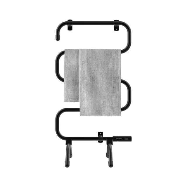Cecotec Toallero Eléctrico -Bajo Consumo - ReadyWarm 5000 Towel Black. Seca Toallas 100W, Indicador de Luz, Sistemas de Seguridad, Protección IP24, Montaje en Suelo o Pared, Ideal para Baños