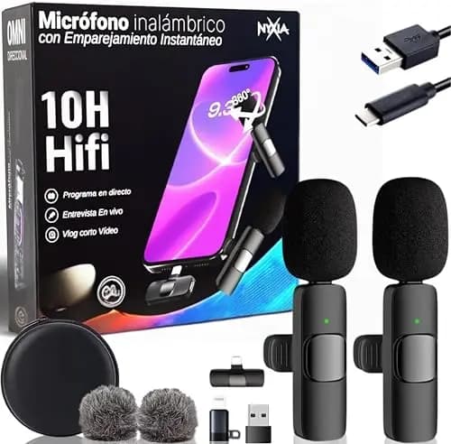 Nyxia® 2 Pack Microfono Inalambrico | Micrófono Solapa Wireless | Plug&Play, para iPhone Android iPad PC | Reducción de Ruido | Sonido Profesional | Movil Streaming Youtube TikTok Instagram Podcast – Imagen 1