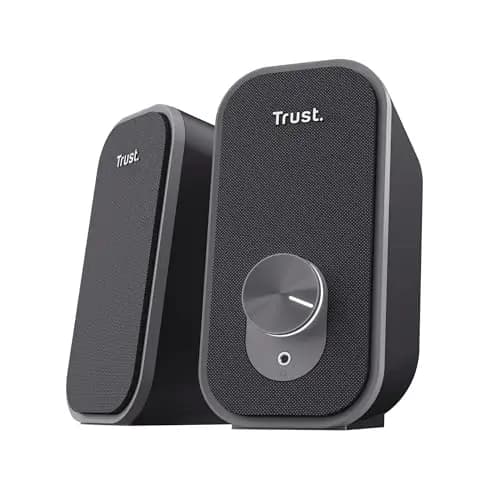 Trust Orada Altavoces PC 2.0 12W (6W RMS), Altavoz USB, Audio Jack 3,5 mm, Conexión para Auriculares, Frontal de Tela, Altavoces para PC Portátil Ordenador Mac, Negro