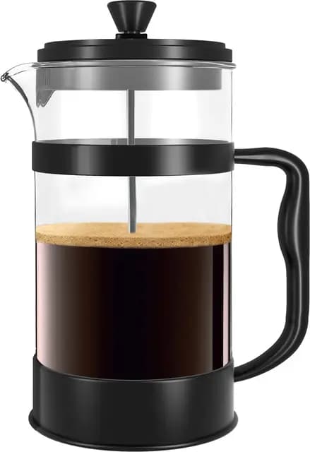 KICHLY Cafetera de prensa francesa - portátil con triple filtro - Vidrio resistente al calor con carcasa de acero inoxidable - Jarra grande para el hogar - 1000ml / 1 Litro / 34Oz - Negro