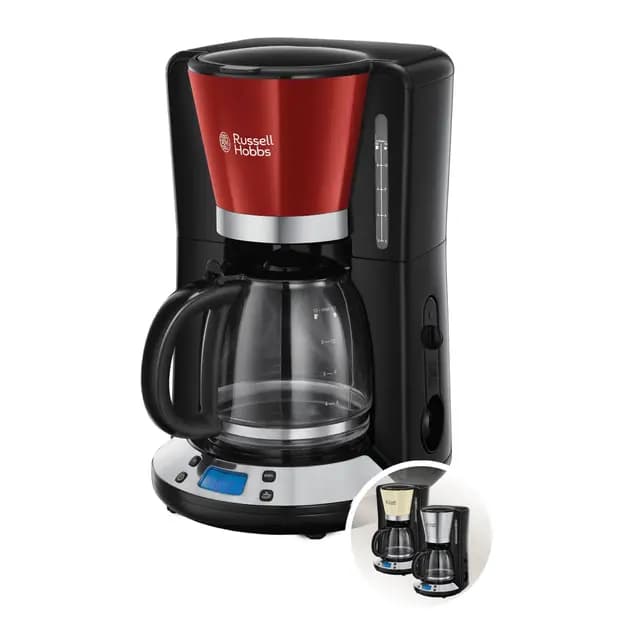 Russell Hobbs Cafetera de Goteo [15 tazas, 1100 W] Colours+ Red (jarra cristal 1.25 l, tecnología WhirlTech, pantalla LCD, temporizador programable, filtro extraíble, mantenimiento calor) 24031-56