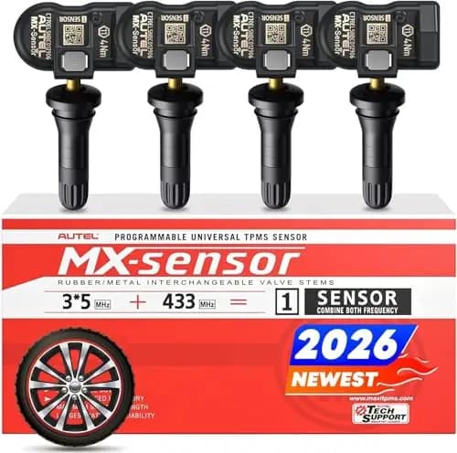 Autel TPMS 2 en 1 MX-Sensor, Sensor Sistema Monitor Presión Neumáticos a Presión 1 Sensor, Sensor TPMS Inalámbrico Programable & Clonable Nivel OE para Todos Vehículos (Válvula Goma, 4 Unidades)