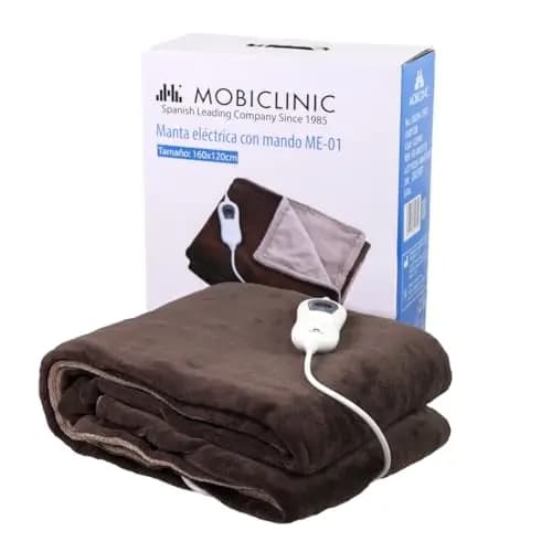 Mobiclinic, Manta eléctrica, 160x120 cm, Temperatura regulable, Muy bajo consumo, 100w, Apagado automático, Lavable, Térmica con mando, 3 ajustes de calor, Calentamiento rápido, Marrón
