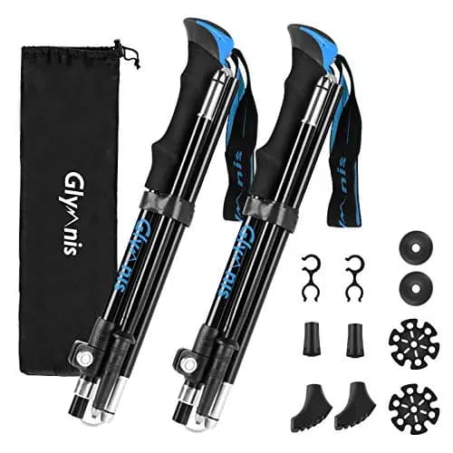 Glymnis Bastones de Senderismo Bastones Trekking Plegables 2pcs 36cm-130cm de Aleación de Aluminio 7075 y EVA para Senderismo Alpinismo Trail Viaje