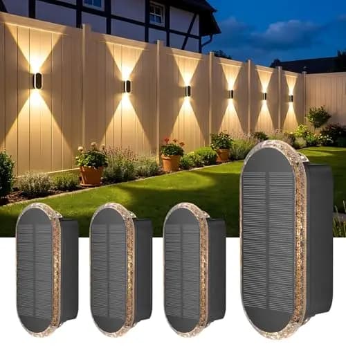 ELLASAY Aplique Solar Pared Exterior,Lámparas Solares Exteriores Arriba y Abajo IP65 Impermeable,3 Colores Brillantes Luces Solares Exterior Jardín Inalámbricas Para Patio Cubierta Valla 4 Pack