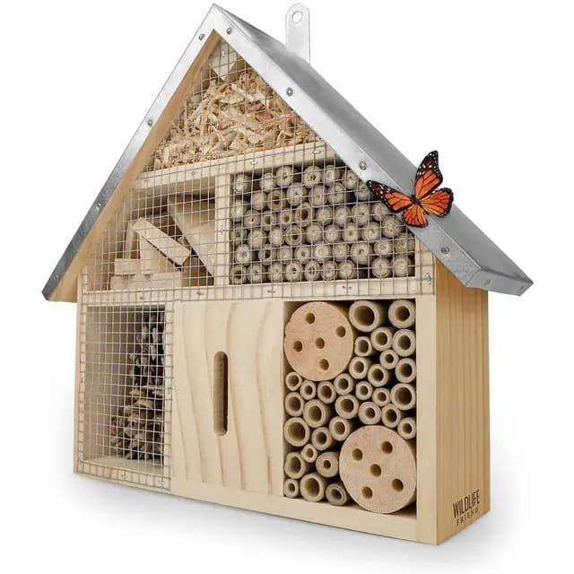 WILDLIFE FRIEND Hotel para Insectos con Techo de Metal. Casa para Insectos en Madera Natural para Abejas, Mariquitas, crisópidos, Mariposas. Mariposario