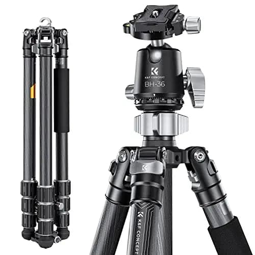 K&F CONCEPT Trípode Cámara,173cm Trípode de Carbono Fotografía Compacto y Professional con 360° Rótula de Bola y Placa de Liberación para Cámara DSLR Carga 16kg