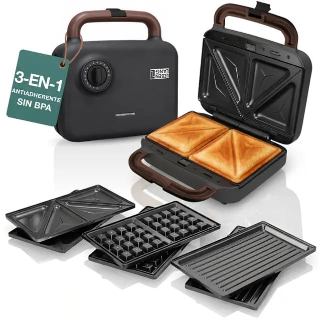 LEBENLANG Sandwichera 3 en 1-750W Incl. 3 insertos para Parrilla, Sándwich & Gofres I Plancha Sanwichera 2 Sandwich Tostadeira Sanducheras Sandwich Sandwich toaster Sandwicheras Sanduicheira 3 em 1