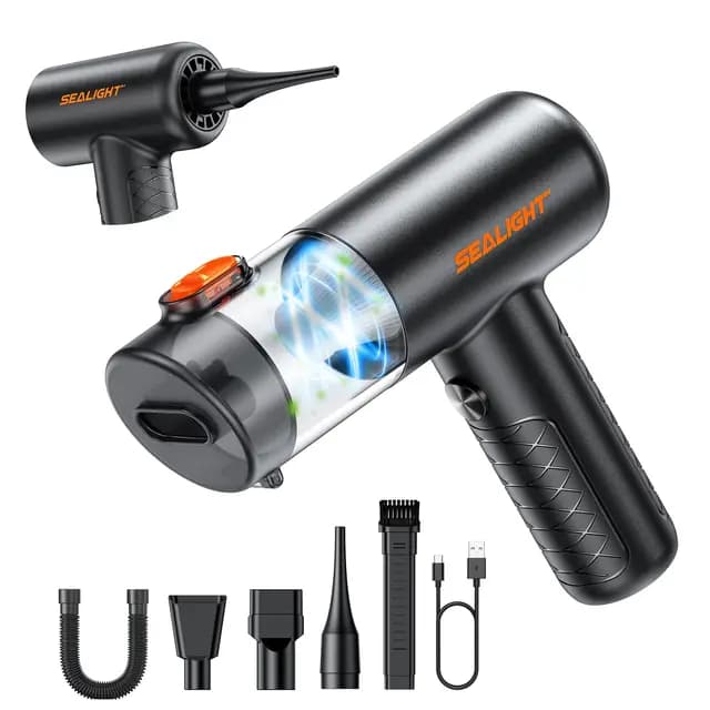 SEALIGHT Aspirador de Mano, 32000PA 4 en 1 Aspiradora de Coche con Motor Sin Escobillas, aciado Automático de un Toque, Aspirador Coche con Motor Sin Escobillas, para Pelo de Mascotas, Coche, Hogar