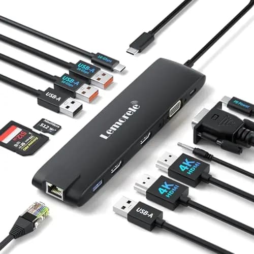 Mejora Lemorele Docking Station USB C 3*Display-13 en 1,2 HDMI 4K, Ethernet,4USB 3.2/2.0, VGA,3.2USB-C 10Gbps, PD 100W, Audio, SD/TF, Hub USB C/Docking Station for MacBook/DELL/Windows/HP/Surface