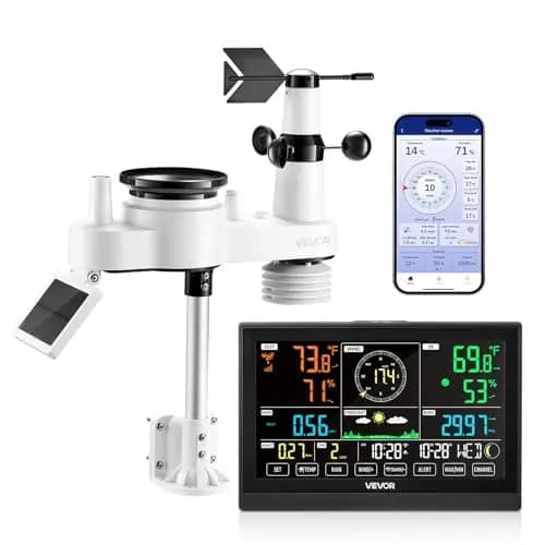 VEVOR Estación Meteorológica Wifi 7 en 1, con App, Pantalla VA de 190,5 mm, Sensor Solar Inalámbrico, Pluviómetro, Pronóstico del Tiempo, Velocidad del Viento, Temperatura, Humedad y Precipitación