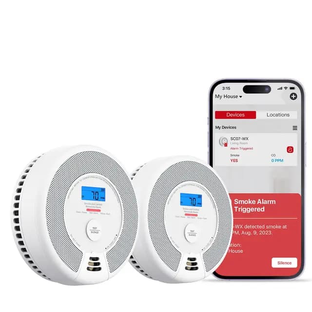 X-Sense Detector Inteligente de Humo y Monóxido de Carbono Wi-Fi con Batería Reemplazable, Compatible con la App X-Sense Home Security, SC07-WX, Pack de 2