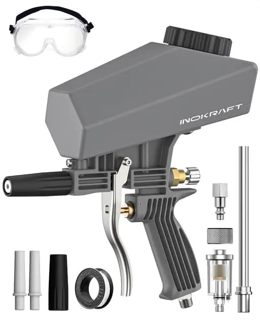 Kit de pistola de chorro de arena portátil InoKraft con separador de aceite-agua y boquilla de extensión, mini pistola de chorro de arena para eliminar óxido y pintura, compatible con óxido de