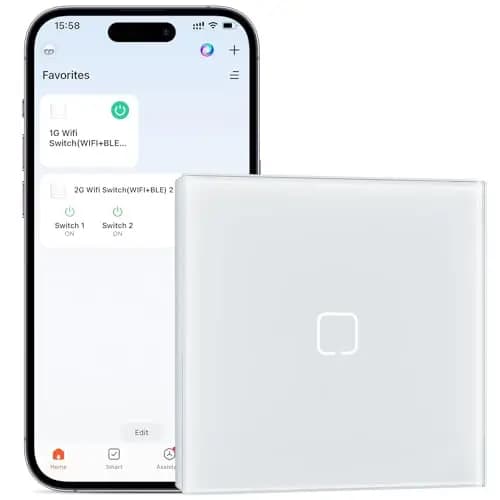 Interruptor Inteligente WiFi Empotrado,Smart Interruptor Táctil Pared,1 Gang 1 Vía 86 * 86 mm,Compatible con Alexa y Google Home (Aplicación Tuya/Smart Life),Blanco