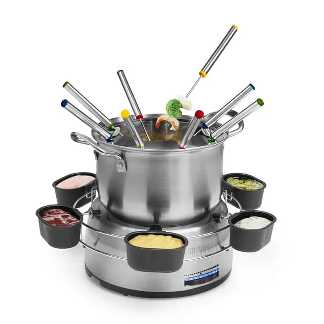 Princess 172680 Set Fondue familiar, Volumen 1.2 L, 800 W, Con cuencos para salsa, Acero Inoxidable