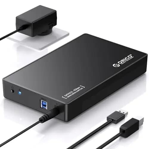 ORICO Caja para Disco Duro Externo 3.5"(SOLO Caja,Disco Duro NO Incluido)–Carcasa Externa USB 3.0 para HDD/SSD SATA de 3.5/2.5 Pulgadas hasta 20TB,Sin Herramientas,con Adaptador 12V/2A y UASP (3588US3