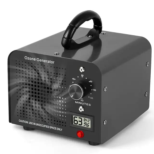 Generador de Ozono 60000mg/h, Máquina de Ozono con Indicador de Temperatura y Humedad, Desinfectador de Ozono Purificador de Aire con Temporizador, Ozonizador para Hogar, Coche, Mascotas (Negro)