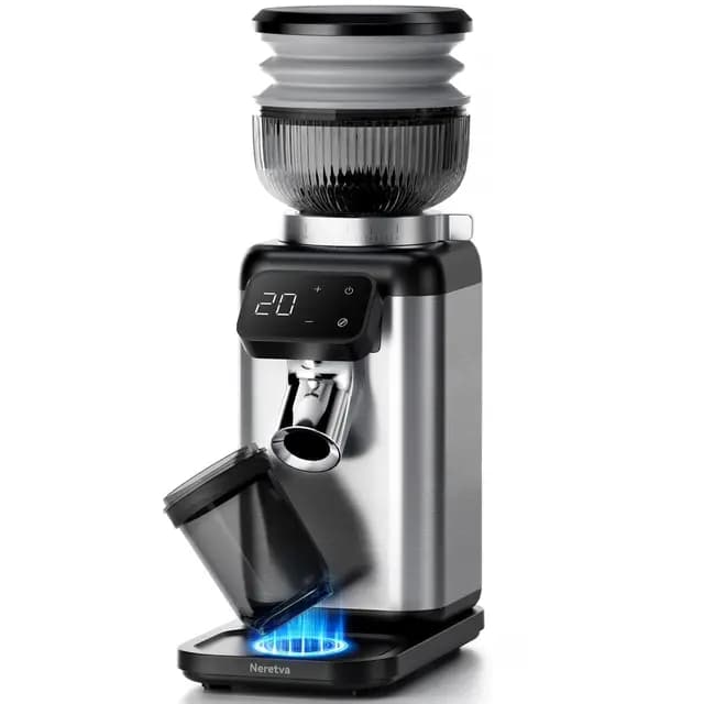 Neretva Molinillo Cafe Electrico, 40 Precisión Molinillo Café Antiestático & Anti Residuos Molinillo de Cafe con Magnético Recolector & LCD Táctil para Espresso/Café de Goteo/Prensa Francesa/Moka
