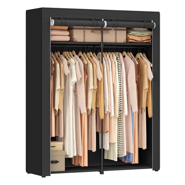 SONGMICS Armario de Tela, Armario Portátil con Barras para Colgar, Perchero, Plegable, Guardarropa, para Dormitorio, Estudio, 140 x 43 x 174 cm, Negro Tinta RYG02BK