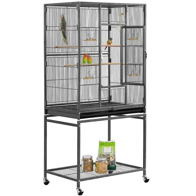 Yaheetech Jaula para Pájaroas Grande con Soporte Pie Jaula para Loros Mascota con Ruedas 136 cm