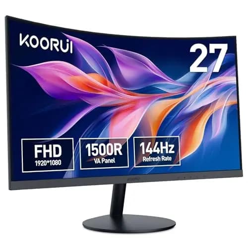 KOORUI Monitor Curvo - 27 Pulgadas Full HD (1920x1080 a 144 Hz, 5ms, VA 3000:1, Curvatura 1500R, HDMI, VGA, Antirreflejo, Eye Ease, Inclinación)
