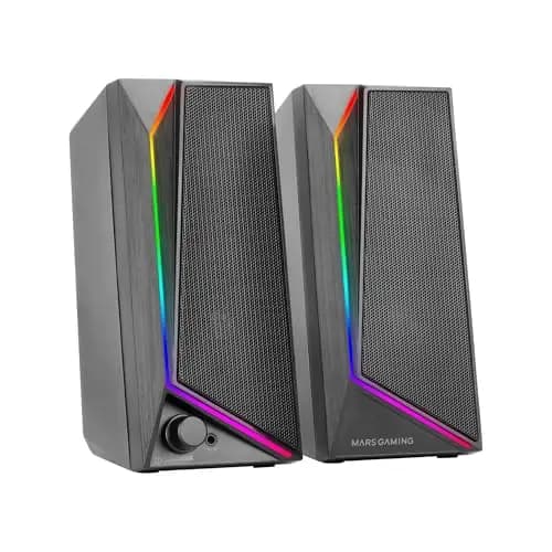 Mars Gaming MS72, Altavoces Gaming 15W, Iluminación RGB Flow, 2 Drivers Activos, Chipset DSP, Conexión Plug&Play USB y Jack 3.5mm, Rueda Control de Volumen y Puerto de Audio para Auriculares, Negro