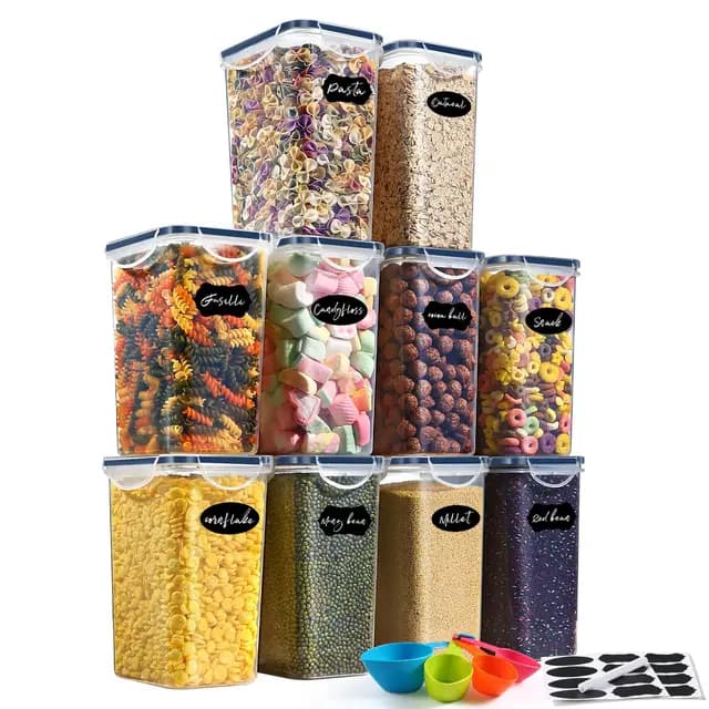 YASHE Recipientes para Alimentos, Botes Cocina, Herméticos, Plástico Sin BPA, con Tapas, para Almacenar Cereales, Pasta, Harina y Azúcar, 10 Piezas,1.5L