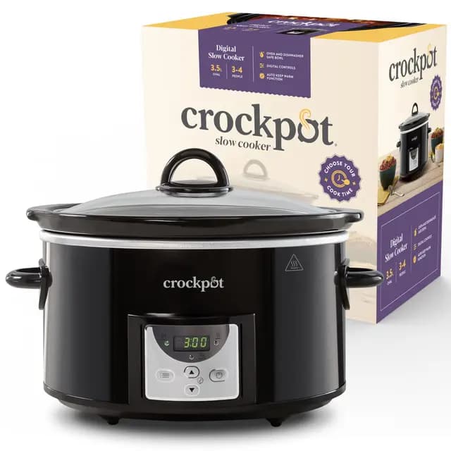 Crock-Pot Olla digital de cocción lenta | 3,5 L (3-4 personas) | Temporizador programable con cuenta atrás | Enchufe UE de 2 clavijas | Negro [CSC113X]