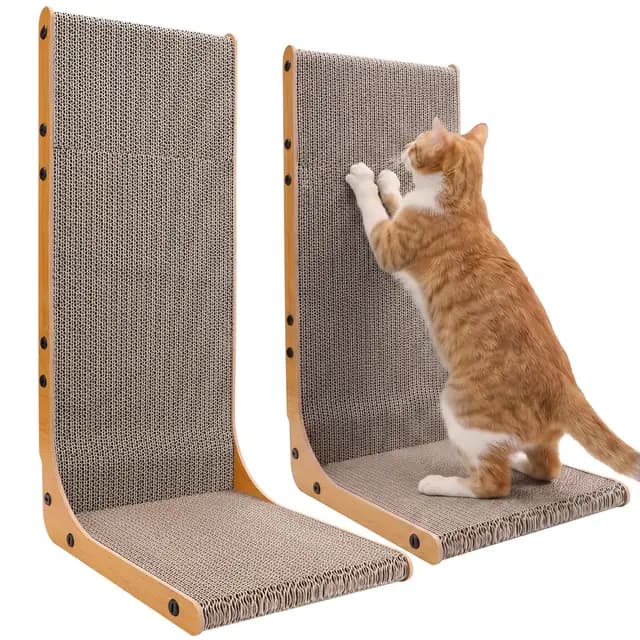 Gimars Juego de 2 Rascadores de Cartón para Gatos en Forma de L de 58cm, Rascadores Verticales para Proteger Muebles y Sofás, Duradero, Color Madera